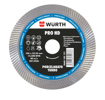 Disco de Corte Diamantado para Porcelanato PRO-HD 105 mm Wurth