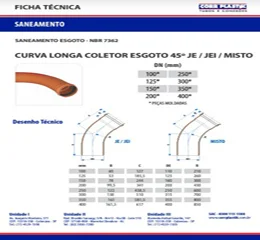 Curva Longa 45° Coletor de Esgoto JE 350mm Corr Plastik