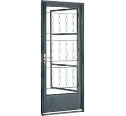 Porta Social de Abrir com Postigo Grade Elo Aço – Cinza