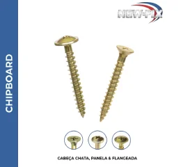 Parafusos Chipboard Cabeça Chata, Panela e Flangeada