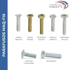 Parafusos Rosca Máquina Cabeça Chata, Redonda, Panela, Lentilha e Tampinha 13 